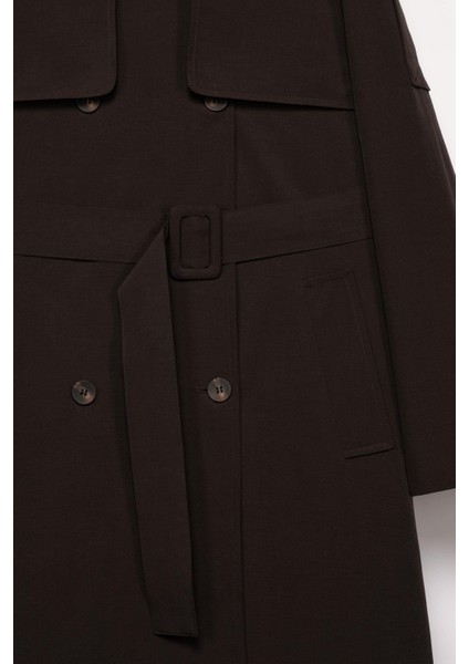 Kadın Kahverengi Dik Yaka Trençkot fiyatları