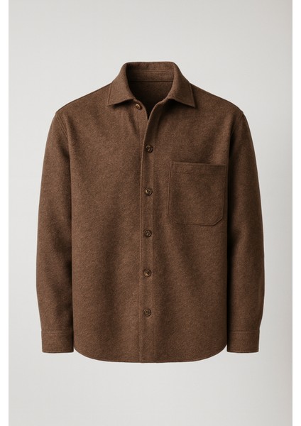 Frankel Kaşe Kumaş Tek Cepli Relaxed Fit Erkek Gömlek - Kahve