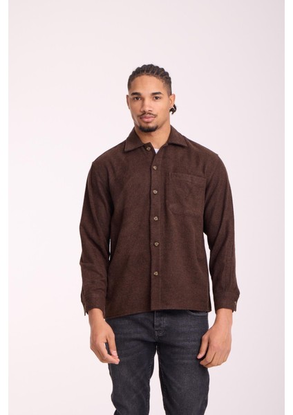 Frankel Kaşe Kumaş Tek Cepli Relaxed Fit Erkek Gömlek - Kahve indirimleri