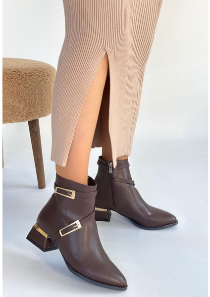 Tendy Premium Kahverengi Fermuarlı Topuklu Bot
