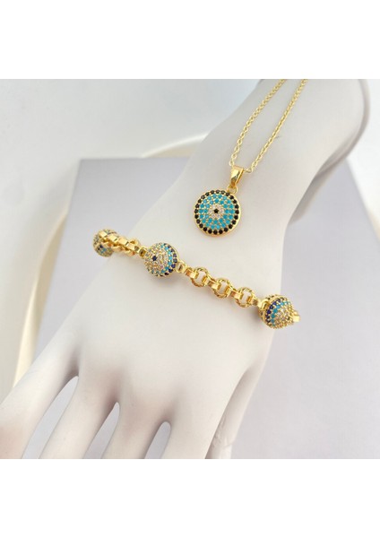Nazar Boncuklu Kuyumcu Model Bileklik Kolye Seti Kararmaz Xuping Bileklik 14 Ayar Gold modelleri