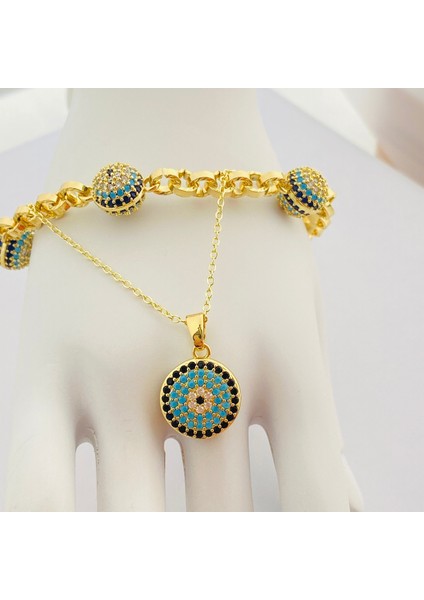 Nazar Boncuklu Kuyumcu Model Bileklik Kolye Seti Kararmaz Xuping Bileklik 14 Ayar Gold fırsatları