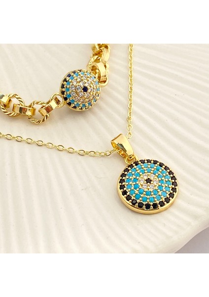 Nazar Boncuklu Kuyumcu Model Bileklik Kolye Seti Kararmaz Xuping Bileklik 14 Ayar Gold indirimleri