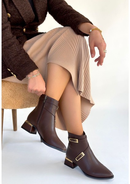 Tendy Premium Kahverengi Fermuarlı Topuklu Bot fiyatları