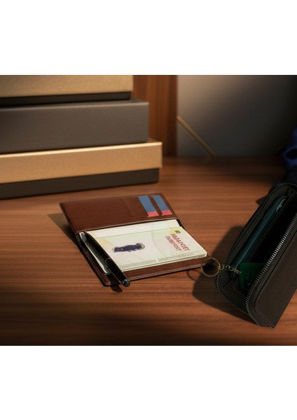 Isme Özel Deri Pasaport Kılıfı Pasaport Taşıma Cüzdanı -Kahverengi