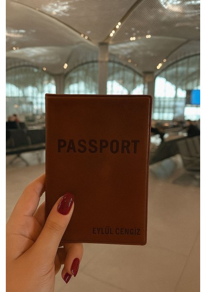Isme Özel Deri Pasaport Kılıfı Pasaport Taşıma Cüzdanı -Kahverengi fiyatları