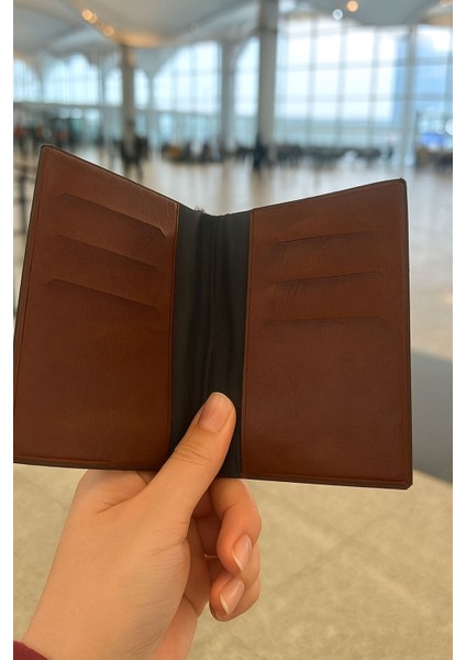 Isme Özel Deri Pasaport Kılıfı Pasaport Taşıma Cüzdanı -Kahverengi modelleri