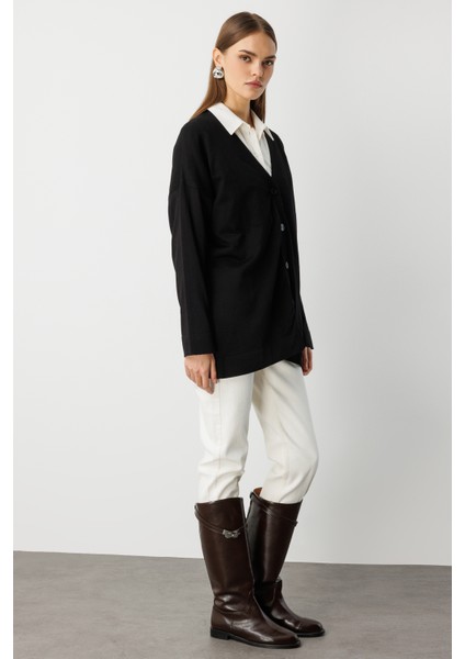 Ekstra Oversize Düşük Kol Basic Siyah Ince Triko Hırka fiyatları