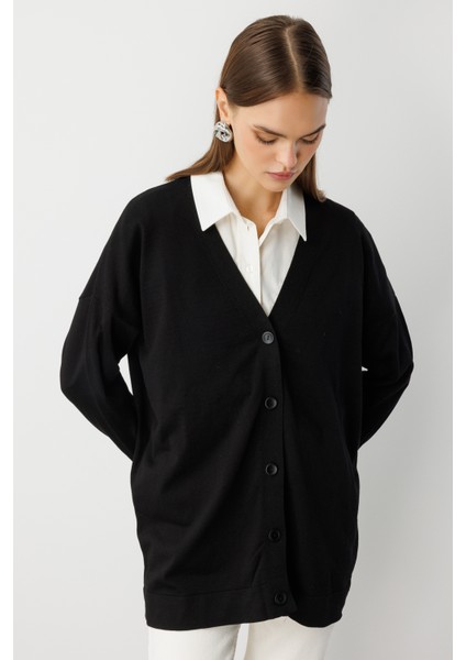 Ekstra Oversize Düşük Kol Basic Siyah Ince Triko Hırka modelleri