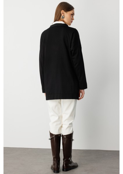 Ekstra Oversize Düşük Kol Basic Siyah Ince Triko Hırka indirimleri