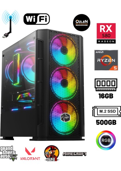 X5 - Ryzen 5 5500 | 16GB Ram | 500GB M.2 SSD | Rx 580 8gb Oyuncu Masaüstü Bilgisayarı