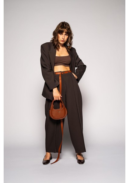 Kadın Kahverengi Basene Oturan Oversize Blazer