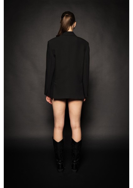 Kadın Siyah Basene Oturan Oversize Blazer modelleri