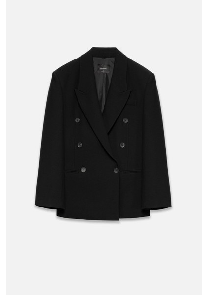 Kadın Siyah Basene Oturan Oversize Blazer fırsatları