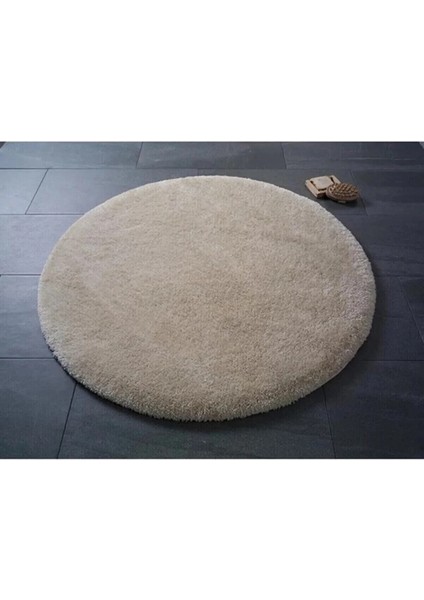 Bej Yuvarlak Kaymaz Taban Halı Yıkanabilir Dekoratif Peluş Halı