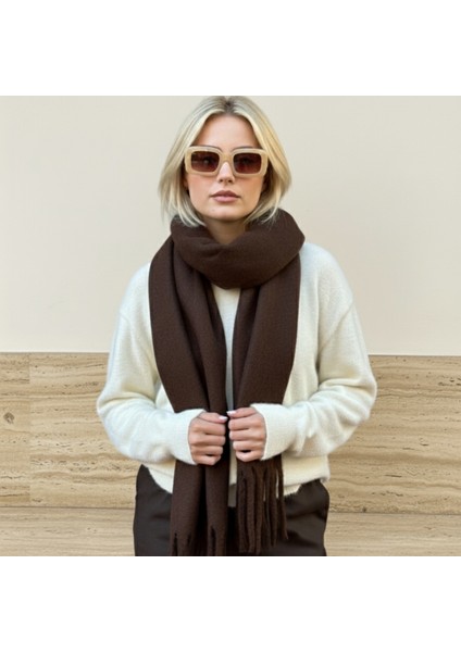 Klein Soft Touch Püskül Detaylı Yün Dokulu Premium Kışlık Şal Saçaklı Atkı