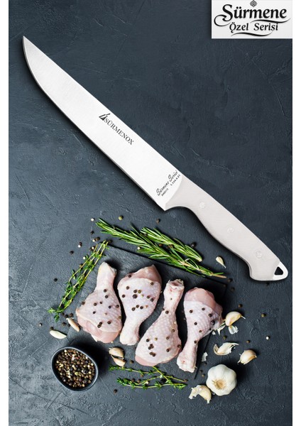Sürmene Serisi Mutfak Bıçak Et Ekmek Sebze Salata Bıçağı Beyaz Verzalit Sap HDS-160