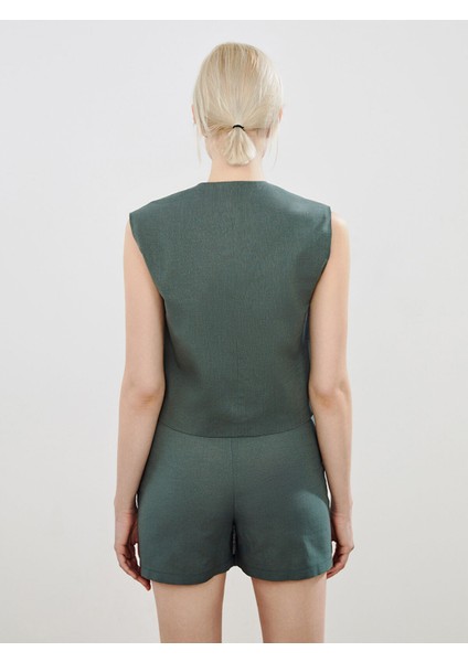 Yeni Sezon Bisiklet Yaka Keten Görünümlü Kadın Klasik Yelek modelleri