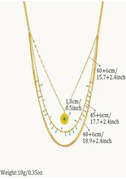 Paslanmaz Çelik Boho Mavi Taşlı Kombin Kolye SETI-18K Altın Kaplama