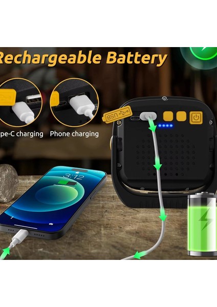 WS-582 LED Çalışma Feneri, 3500 Lümen, Powerbank Özellikli, Mıknatıslı, USB Şarjlı, Tripod Bağlantılı, Taşınabilir Aydınlatma Kamp, Avcılık, Acil Durum indirimleri
