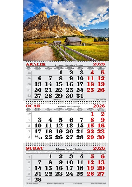 2026 Yılı Gemici Takvimi- Dağ Eteğindeki Kulübeler