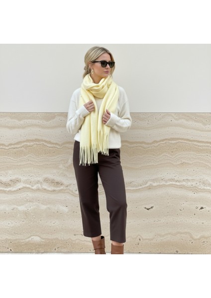 Klein Soft Touch Püskül Detaylı Yün Dokulu Premium Kışlık Şal Saçaklı Atkı