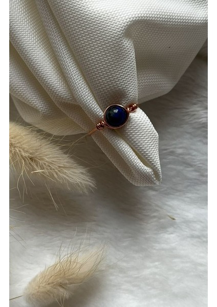 Lapis Lazuli Taşı Bakır Renk Ayarlanabilir Tel Yüzük