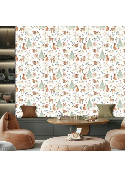 Çocuk Odası Orman Temalı Tek Parça Duvar Kağıdı -Isı ve Ses Yalıtımı Yırtılmaz
