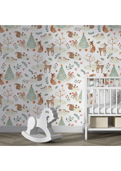 Çocuk Odası Orman Temalı Tek Parça Duvar Kağıdı -Isı ve Ses Yalıtımı Yırtılmaz modelleri