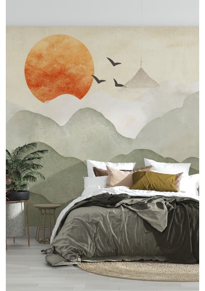 Minimalist Günbatımı Desenli Duvar Kağıdı -Isı ve Ses Yalıtımı