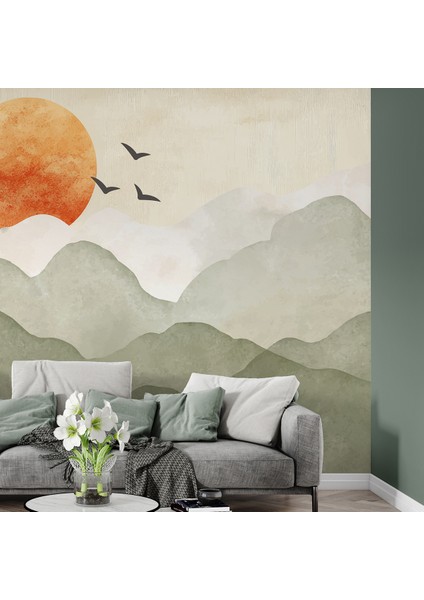 Minimalist Günbatımı Desenli Duvar Kağıdı -Isı ve Ses Yalıtımı fırsatları