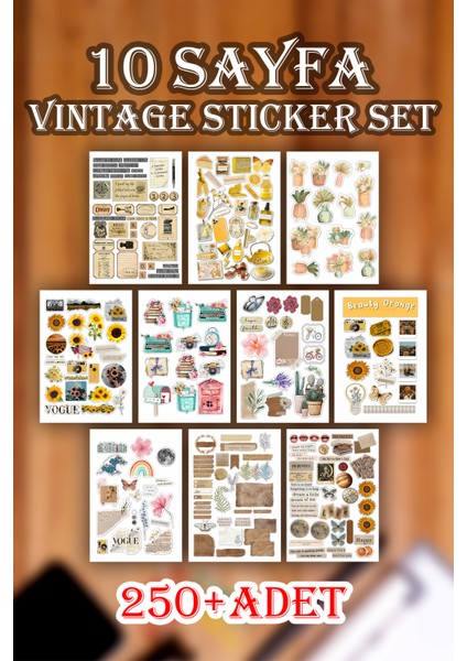 10 Sayfa Vintage Sticker Seti Planner Ajanda Bullet Journal Için Uygun Set