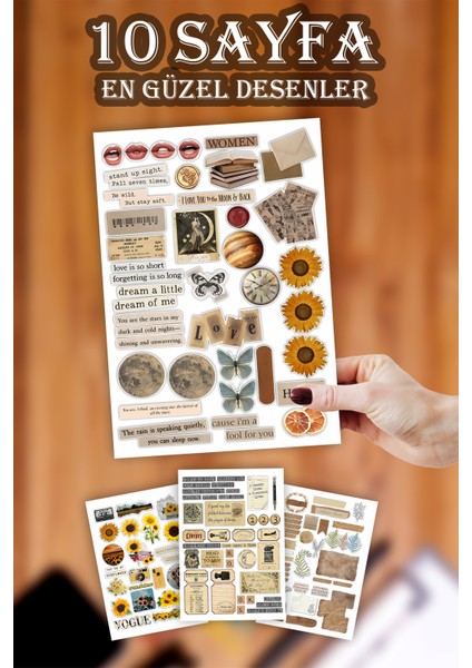 10 Sayfa Vintage Sticker Seti Planner Ajanda Bullet Journal Için Uygun Set fiyatları