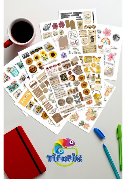 10 Sayfa Vintage Sticker Seti Planner Ajanda Bullet Journal Için Uygun Set modelleri