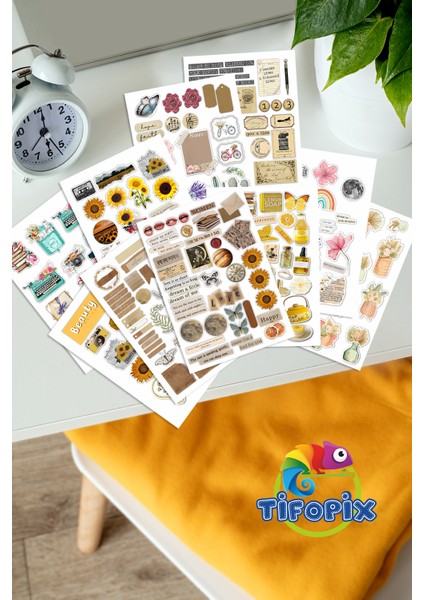 10 Sayfa Vintage Sticker Seti Planner Ajanda Bullet Journal Için Uygun Set fırsatları