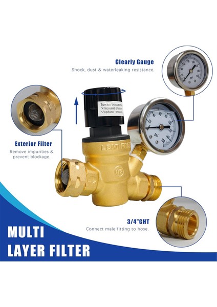 Rv Su Basınç Regülatörü, Rv Için Gösterge ve Giriş Ekran Filtresi ile Ayarlanabilir Saplı Pirinç Su Basınç Regülatörü (Yurt Dışından) fırsatları