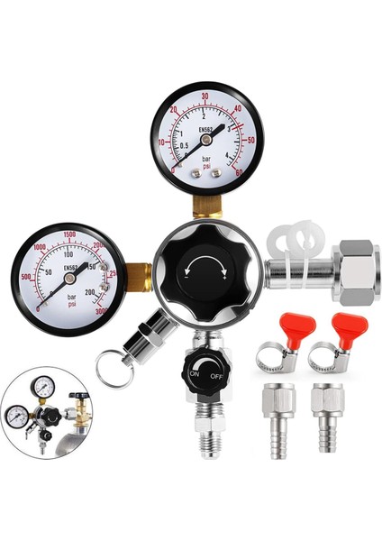 CGA-320 Keg Regülatörü, 1/4inch ve 5/16 Inç Konektörlü Kegeratör Basınç Regülatörü Için Çift Aşamalı Gösterge Co2 Regülatörü (Yurt Dışından)