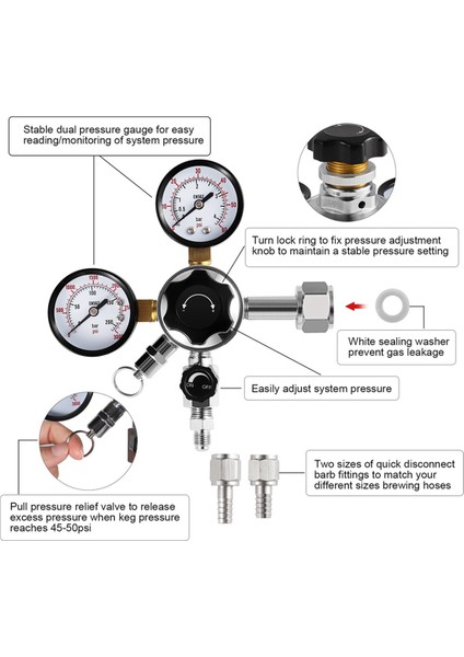 CGA-320 Keg Regülatörü, 1/4inch ve 5/16 Inç Konektörlü Kegeratör Basınç Regülatörü Için Çift Aşamalı Gösterge Co2 Regülatörü (Yurt Dışından) fırsatları