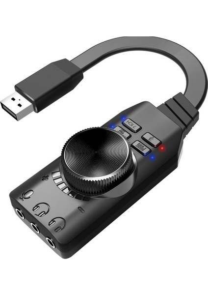 A4677 USB 2.0 Ses Kartı 7.1 Kanallı Pc ve Laptop Için Pubg Oyun Harici Ses Kartı 3.5mm-Kulaklıkla Tak ve Çalıştır Mikrofon Jakları Ses Kontrolü Mikrofon Oyunları Ses Efekti Yükseltme Adaptörü