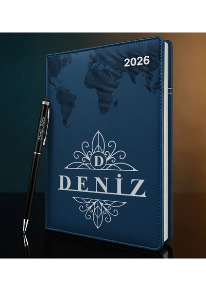 Kişiye Özel Isimli Termo Sert Kapak 2026 Lacivert Ajanda & Kalem -14, Öğretmenler Günü Hediyesi, Yeni Iş Hediyesi