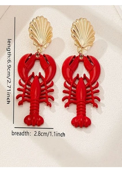 Şık Kırmızı Istakoz Küpe-Kc Altın Kaplama fiyatları