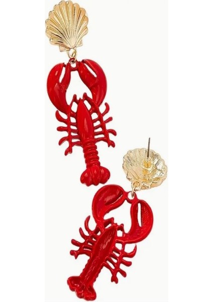 Şık Kırmızı Istakoz Küpe-Kc Altın Kaplama modelleri