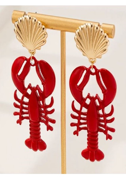 Şık Kırmızı Istakoz Küpe-Kc Altın Kaplama fırsatları