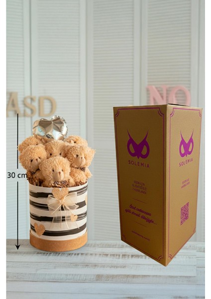 Premium Silindir Hediye Kutusunda, Kalpli Balonlu 6’lı Taba Ayıcık Buketi, Öğretmenler Günü Hediyesi - Sınıf Öğretmenine Hediye indirimleri