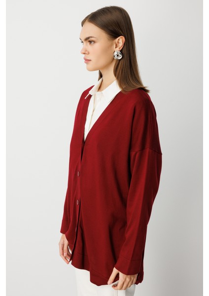 Ekstra Oversize Düşük Kol Basic Bordo Ince Triko Hırka fırsatları