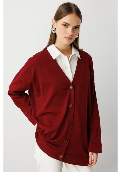 Ekstra Oversize Düşük Kol Basic Bordo Ince Triko Hırka indirimleri