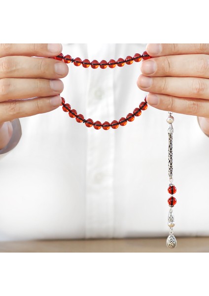 925 Ayar Gümüş Kral Zincir Püsküllü Küre Kesim Kırmızı Ateş Kehribar Tesbih fırsatları