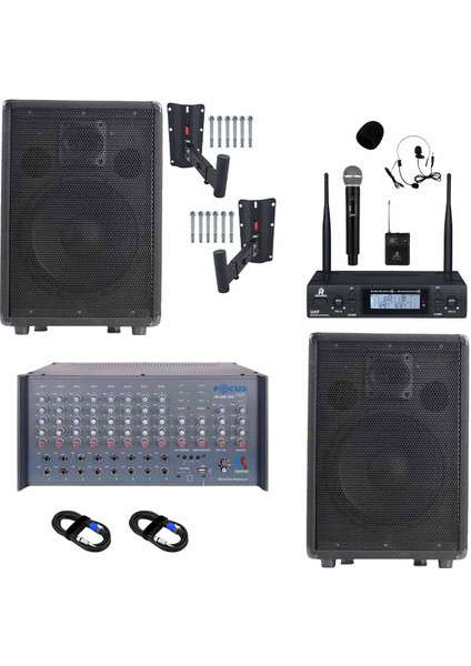 Elit Plus Paket-2 Profesyonel Ses Sistemi Mikser Amfi Hoparlör Mikrofon