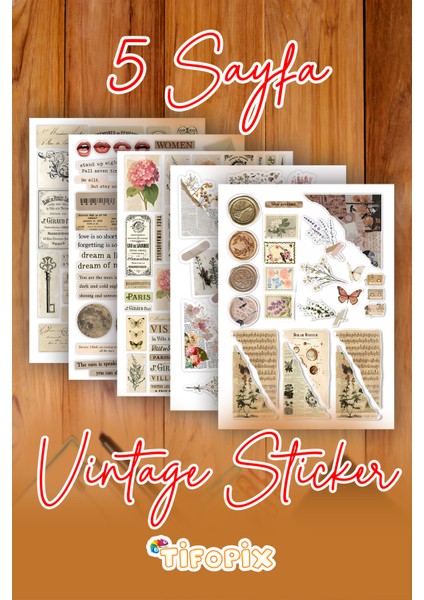 5 Sayfa Vintage Sticker Seti Planner Ajanda Bullet Journal Için Uygun Set fırsatları