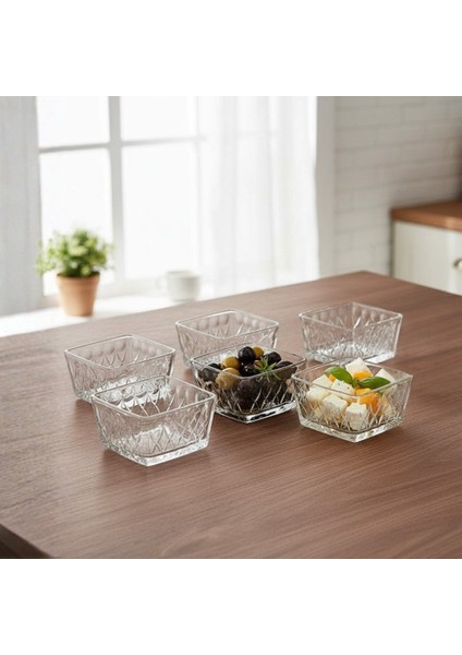 Çapraz Hasır Desen Kahvaltılık Cam Kase Seti – 6 Adet – 350 Ml. fiyatları